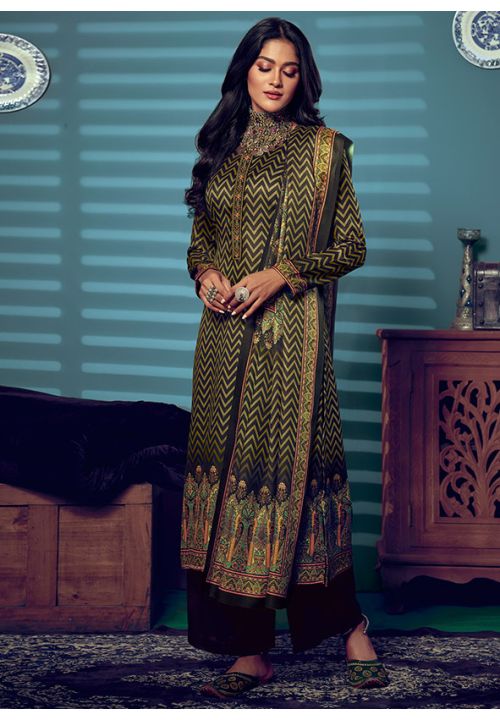 Black Pashmina Silk Indian Sangeet Palazzo Suit SFSTL23405 - Siya Fashions