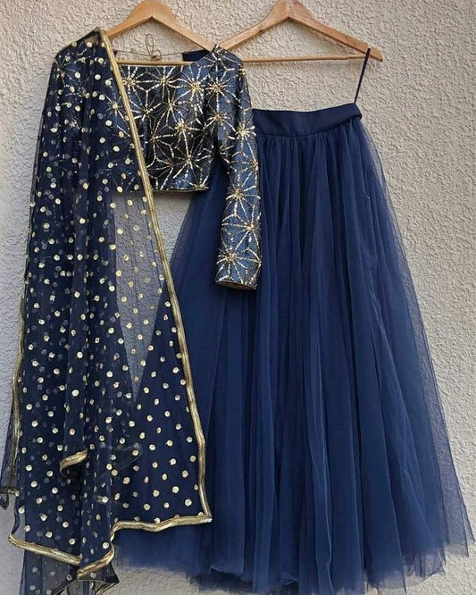 Blue Designer Wedding Lehenga Choli Set Organza Net INSPMAY422 - Siya Fashions