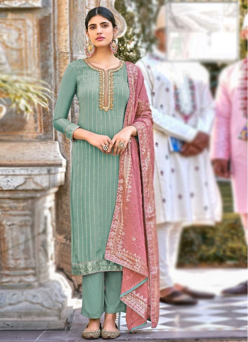 Blue Evening Party Palazzo Suit In Bembarg SFZ103516 - Siya Fashions