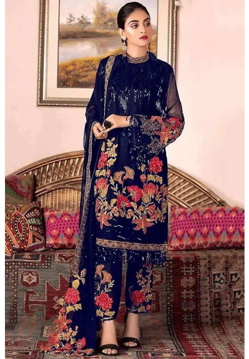 Blue Pakistani Actress Anmol Baloch Palazzo Pant SFSA241840 - Siya Fashions