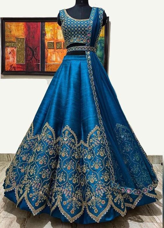 Blue Wedding Lehenga In Raw Silk With Zardozi Work SINS5213 - Siya Fashions