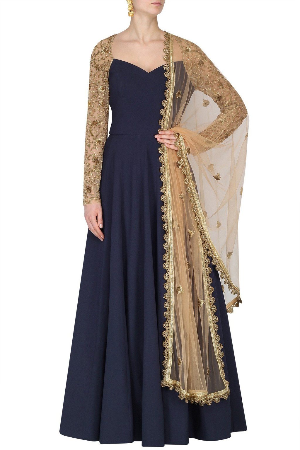 Designer Indian Blue Long Sleeves Anarkali Long Suit - Siya Fashions