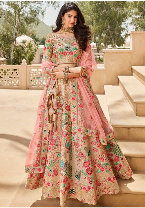 Blush Pink Wedding Maharani Silk Bridal Lehenga Choli EXSA280702 - Siya Fashions
