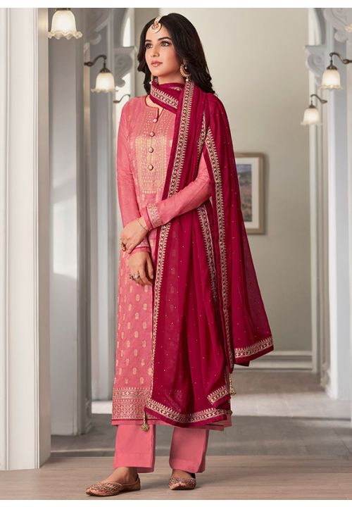 Bollywood Jasmin Pink Dola Silk Palazzo Suit SFYS78403 - Siya Fashions
