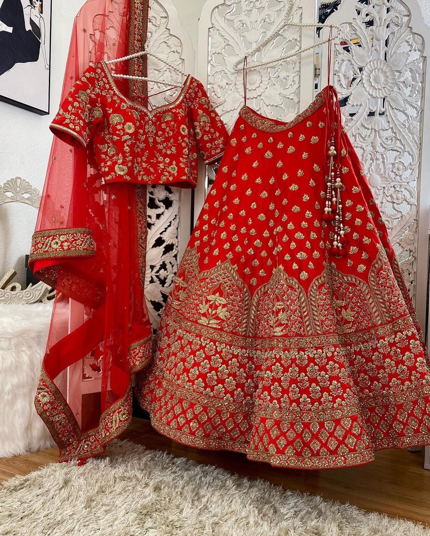 Red Bridal Lehenga Choli Set In Silk With Handwork SFINS2443 - Siya Fashions