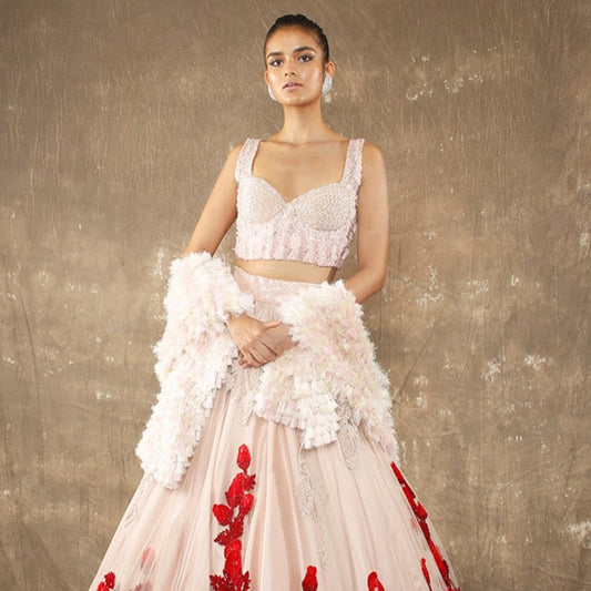 Bridal Peach Red Prom Lehenga Choli With Handwork SFINS89 - Siya Fashions