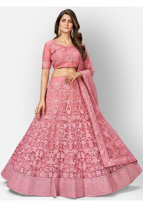Buy Bridal Coral Pink Net Lehenga Zarkan Work SFHST1001 - Siya Fashions