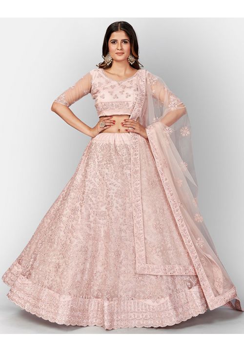 Buy Bridal Pink Net Lehenga Zarkan Work SFHST1006 - Siya Fashions