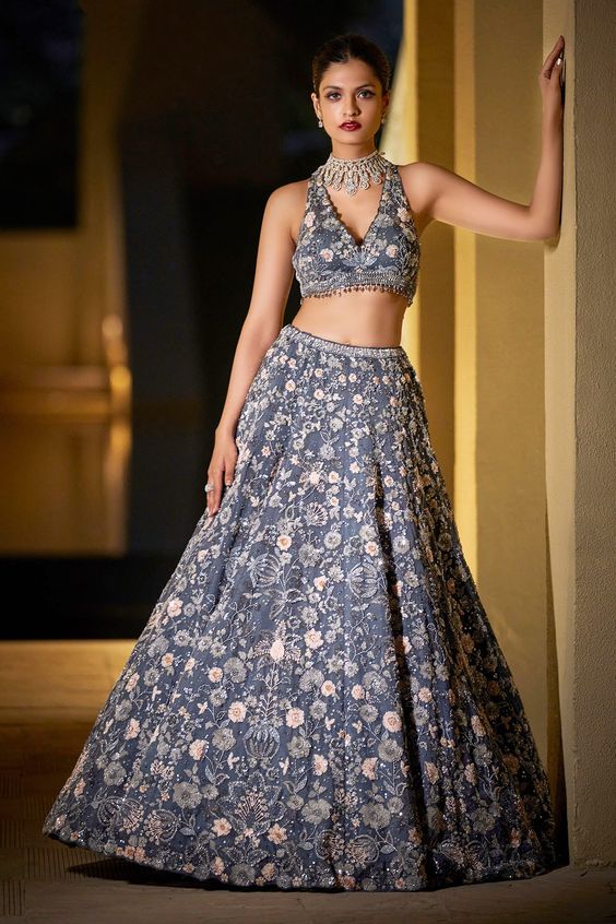 Buy Designer Blue Bridal Cocktail Lehenga Choli Set In INSBRIDAL908 - Siya Fashions