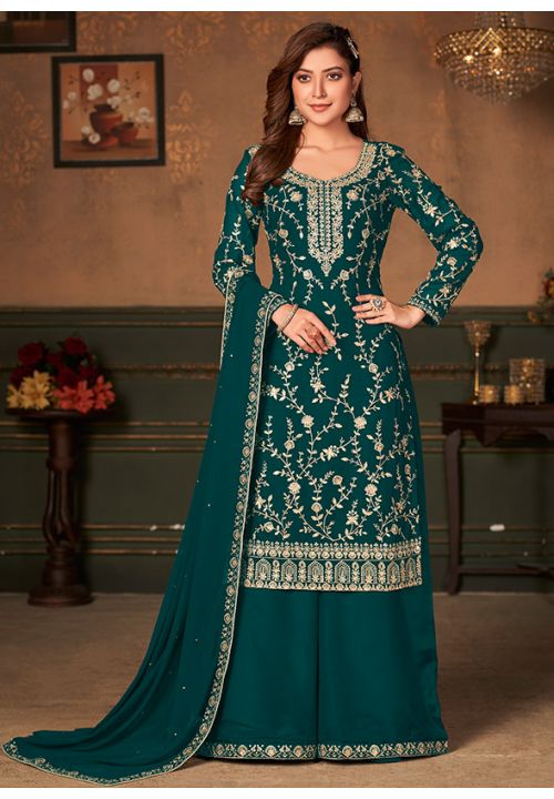 Buy Green Indian Sangeet Plus Size Palazzo Suit SFDFS18701 - Siya Fashions