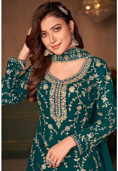 Buy Green Indian Sangeet Plus Size Palazzo Suit SFDFS18701 - Siya Fashions