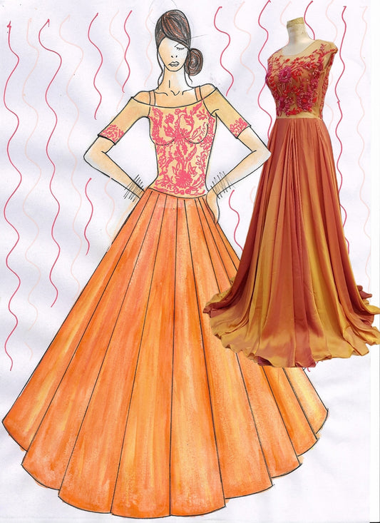 Buy Orange Colour Lehenga Gown SFI53 - Siya Fashions