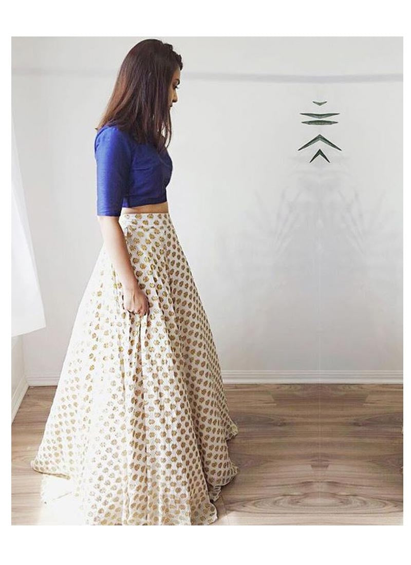 Buy White And Blue Lehenga Skirt In Resham Work SF40093IN - Siya Fashions