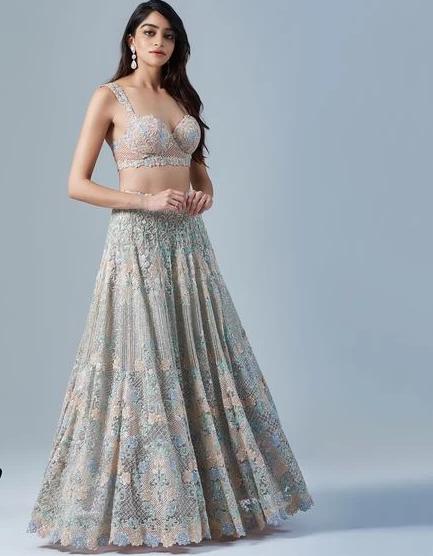 Bridal Cocktail Ice Blue Prom Lehenga Choli SF99902 - Siya Fashions