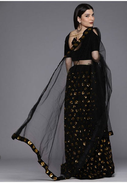 Copper Black Velvet Indian Wedding Party Lehenga Choli SFSHV9402 - Siya Fashions