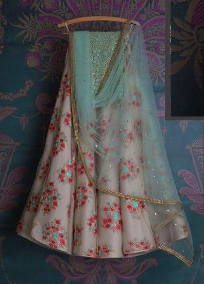 Cream Floral Bridal Reception Lehenga Set In Silk Heavy Handwork INS1534 - Siya Fashions