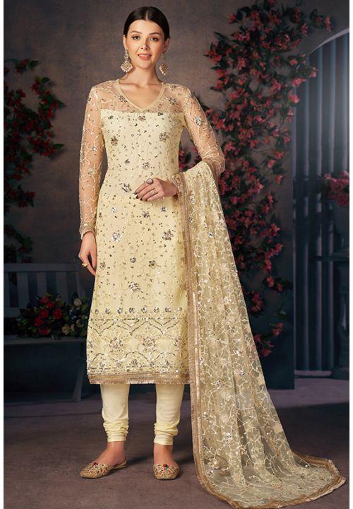 Cream Plus Size Sangeet Wedding Palazzo Suit SRSA330603 - Siya Fashions