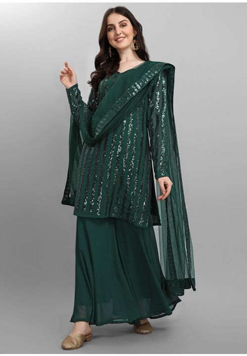 Designer Green Indian Sangeet Wedding Palazzo Suit SFNPV18404 - Siya Fashions