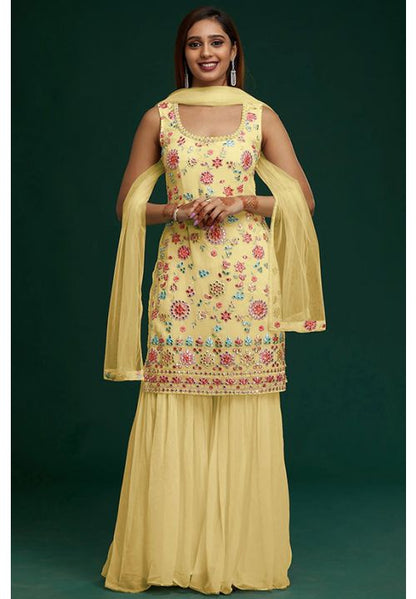 Designer Yellow Indian Pakistani Palazzo Sharara Suit In Georgette SIPRF170702R - Siya Fashions