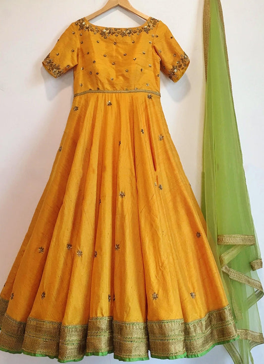 Designer Online Mustard Silk Anarkali Suit Online SF04220 - Siya Fashions
