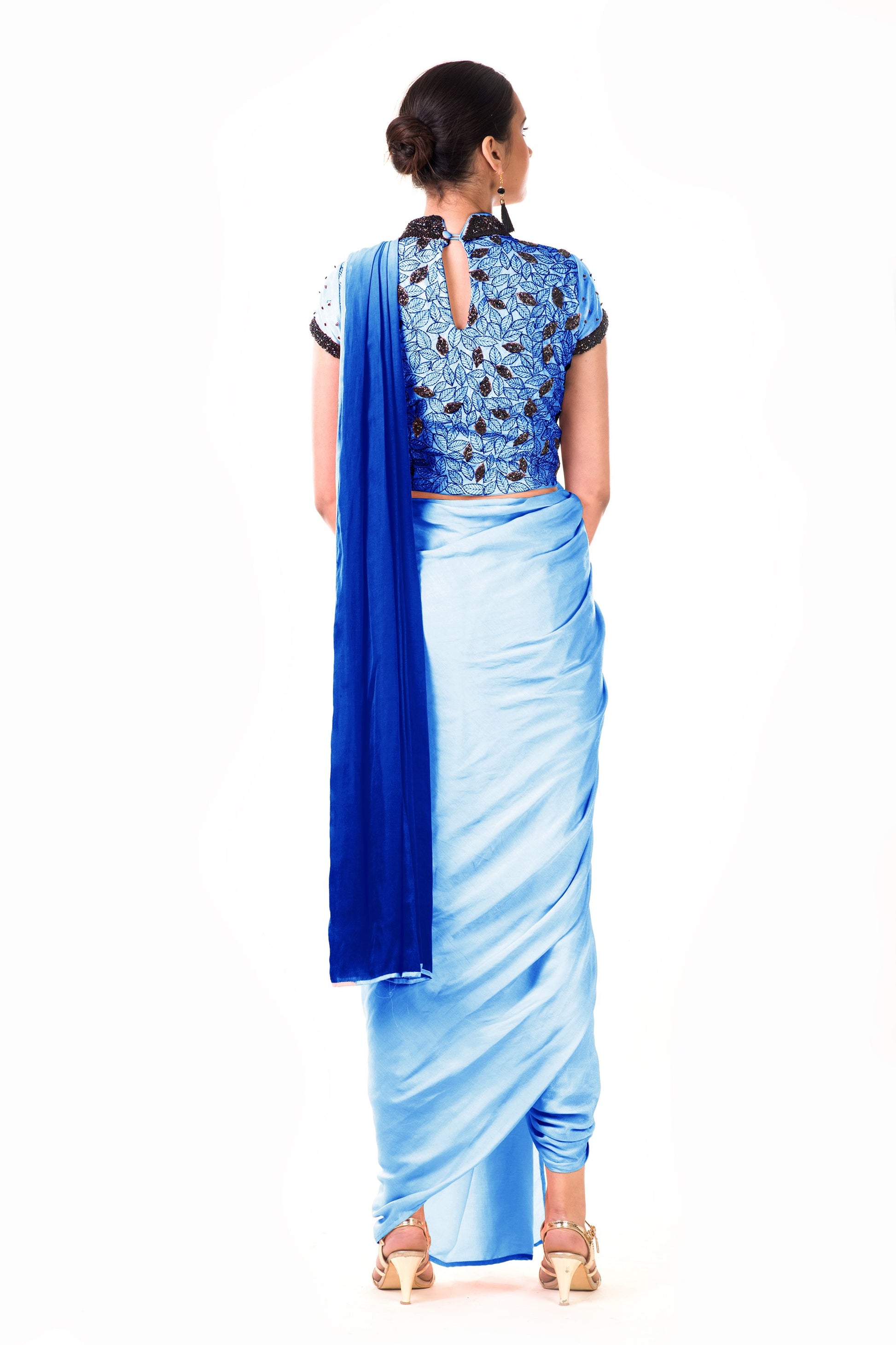 Dhoti Style Saree In Blue SFAX0093 - Siya Fashions