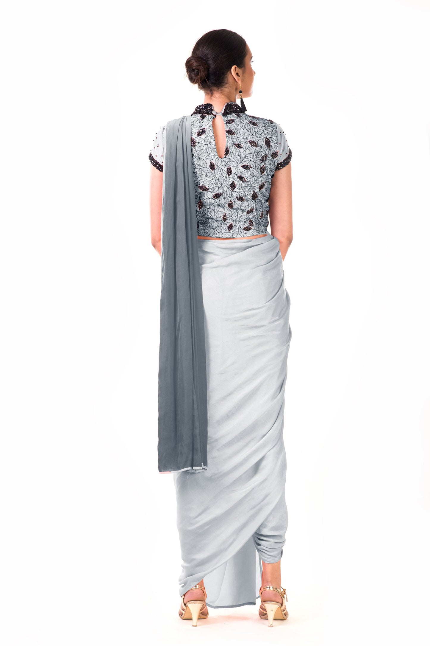 Dhoti Style Saree In Grey SFAX0092 - Siya Fashions