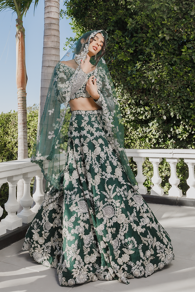 Dulhan Green Bridal Wedding Haute Silk Lehenga LBRIDAL421 - Siya Fashions