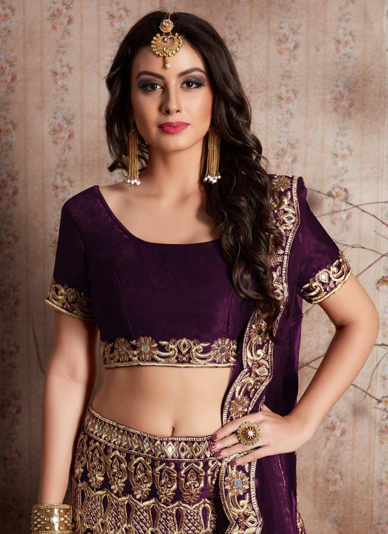 Fashionista Purple Indian Party Lehenga Choli In Velvet Zari Work SFPARTY324 - Siya Fashions