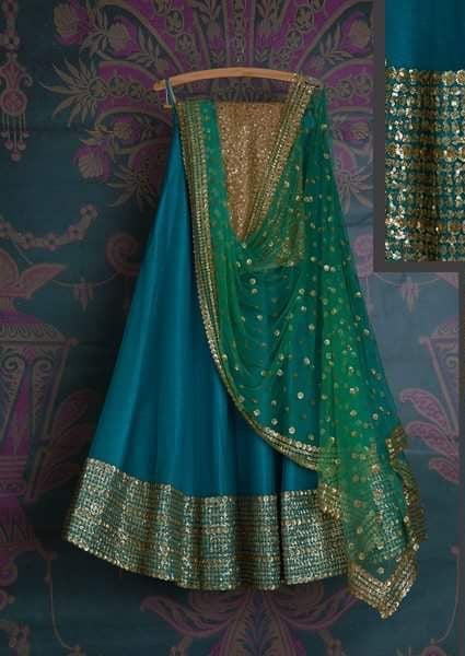 Gold Blue Bridal Reception Lehenga Set In Silk Heavy Handwork INS1532 - Siya Fashions