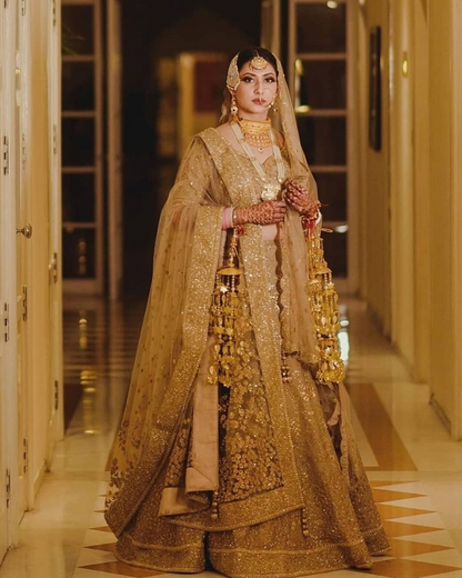 Gold Bridal Dulhan Wedding Haute Couture Silk Lehenga DULHAN57 - Siya Fashions