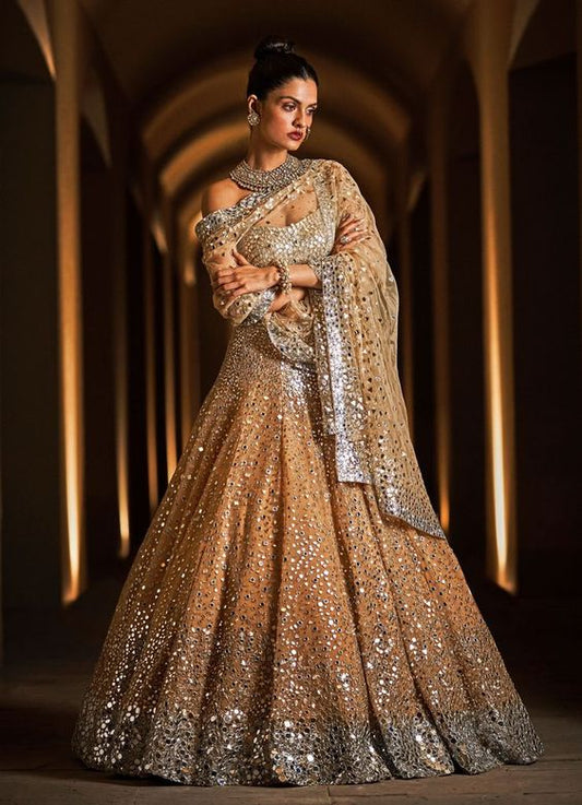 Gold Bridal Lehenga Choli In Net With Mirror Sequin Work SIYAINSP909 - Siya Fashions