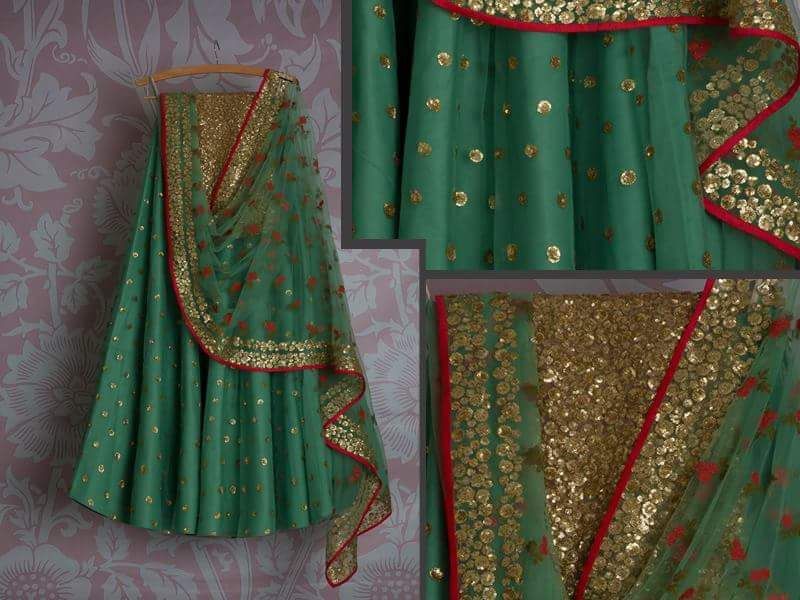 Gold Green Bridal Reception Lehenga Set In Silk Heavy Handwork INS145 - Siya Fashions