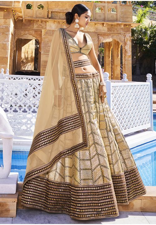 Gold Multicolour Indian Pakistani Wedding Lehenga VEP20704 - Siya Fashions