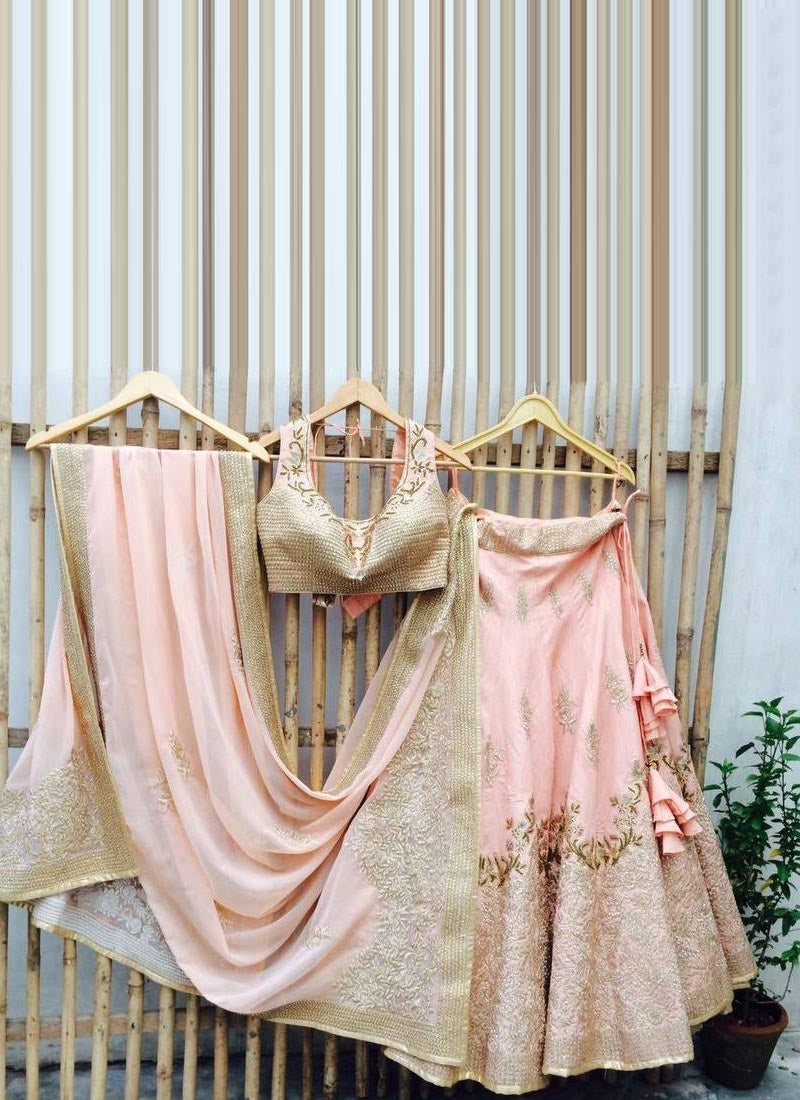 Gold Pink Lehenga Choli Online Art Silk SFIN7809 - Siya Fashions