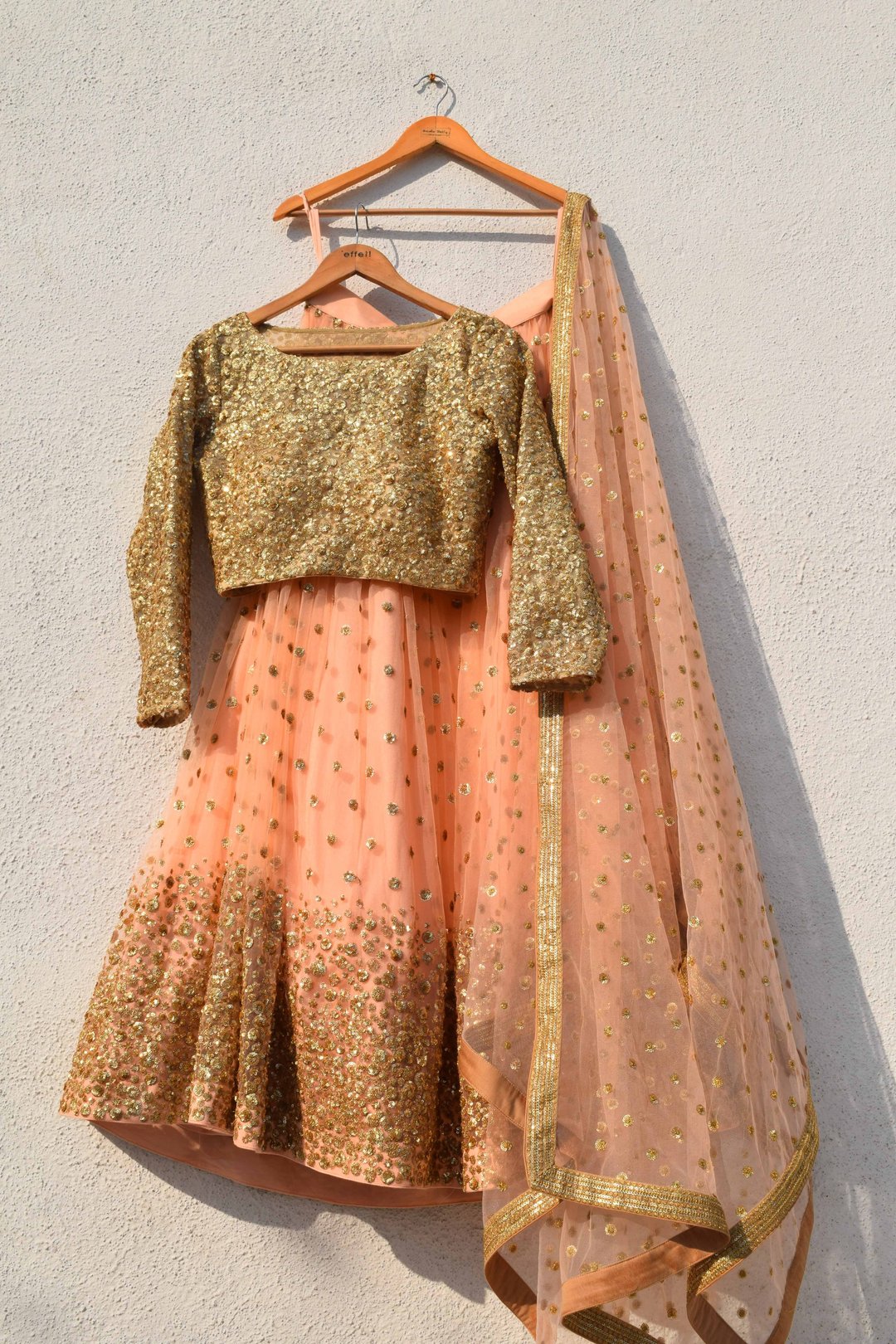 Gold Sequin Net Orange Lehenga Choli SYINS214 - Siya Fashions