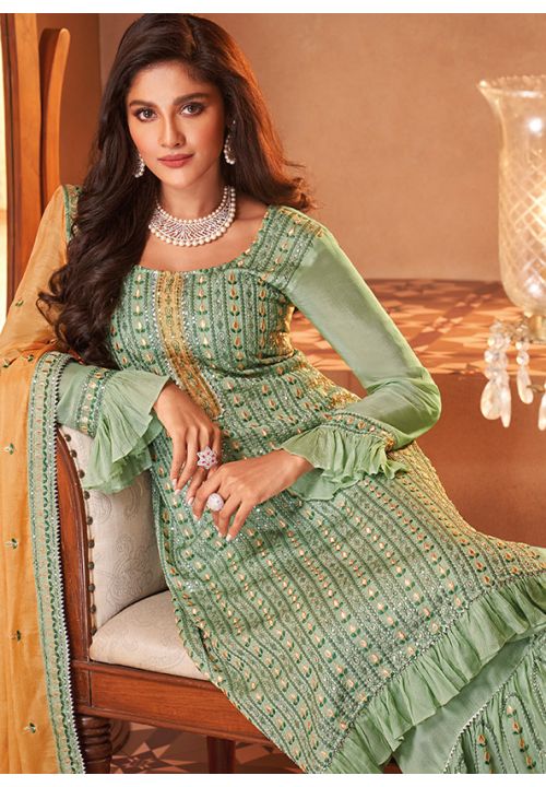Green Bridal Sangeet Party Sharara Suit In Georgette SFDSIF6502 - Siya Fashions