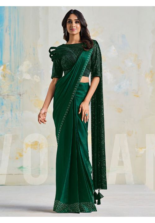Green Cocktail Party Indian Wedding Reception Saree SFDIW24201 - Siya Fashions