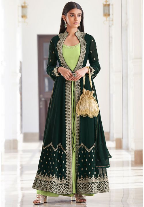 Green Georgette Anarkali Long Suit With Jacket SFYS77902 - Siya Fashions
