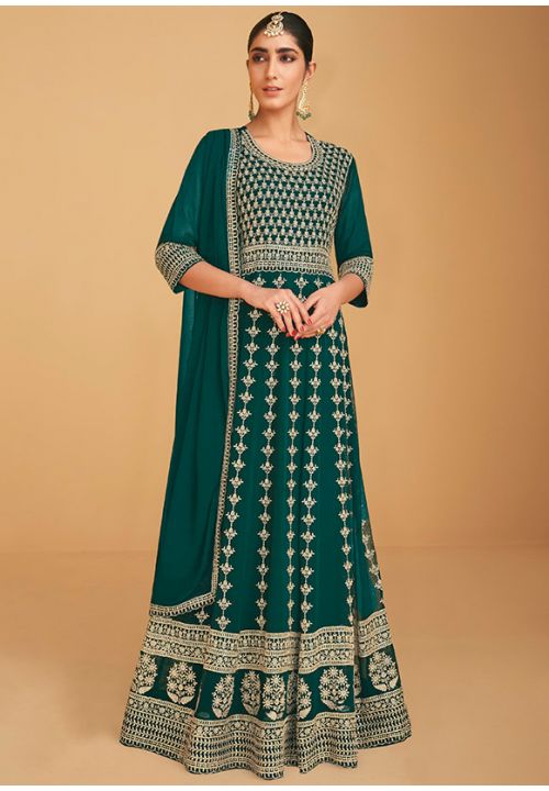 Green Georgette Indian Pakistani Long Readymade Anarkali SFYS78602 - Siya Fashions