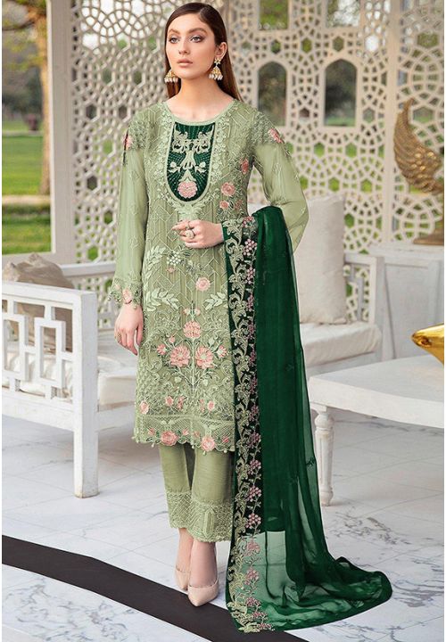 Green Indian Pakistan Sangeet Salwar Kameez Pant SFKSF55505 - Siya Fashions