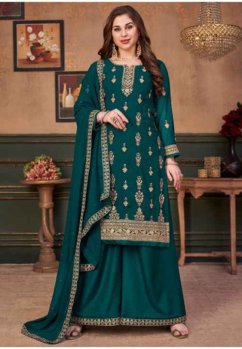 Green Indian Sangeet Plus Size Palazzo Suit SFDFS18401 - Siya Fashions