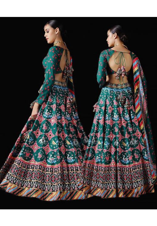 Green Patola Print Silk Sangeet Lehenga Choli SFDSIF2402 - Siya Fashions