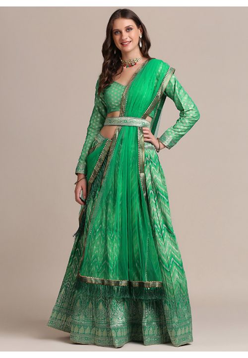 Green Sangeet Jacquard Silk Party Lehenga Choli  SFROY397201 - Siya Fashions