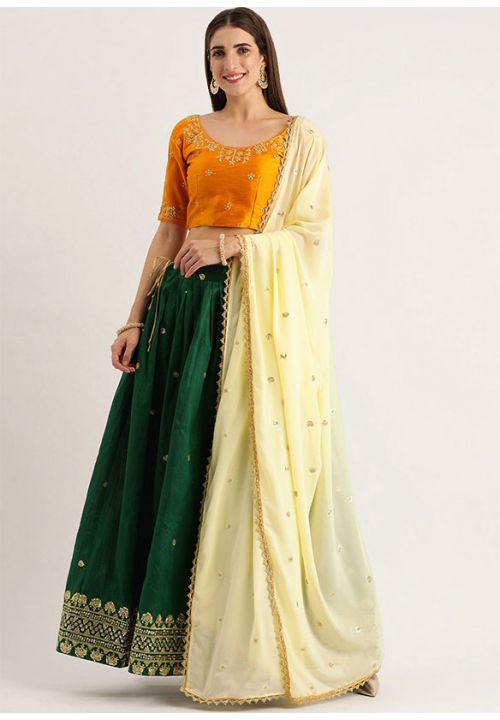 Green Sangeet Party Wear Indian Lehenga In Silk YDVEP21104 - Siya Fashions