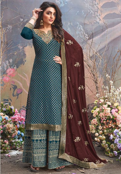 Green Sangeet Sharara Kameez Suit In Upada Silk YDROY299701 - Siya Fashions