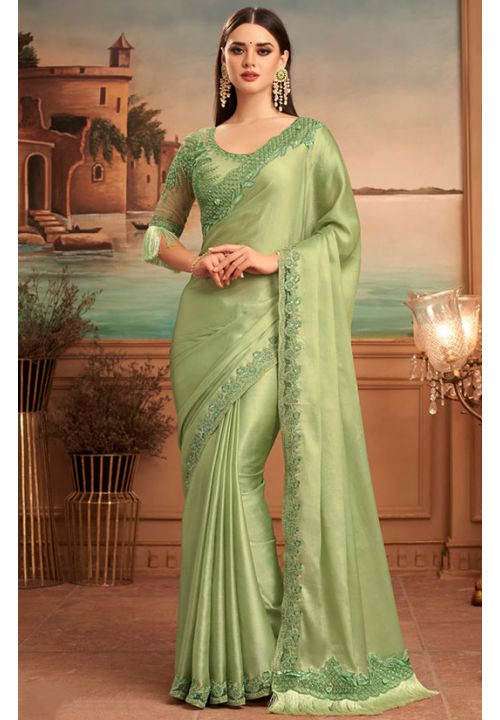 Green Silk Evening Indian Saree SFsa250317 - Siya Fashions