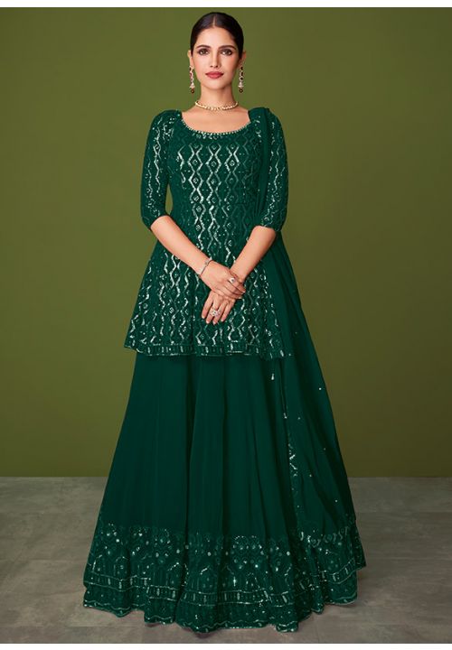 Green Wedding Party Peplum Palazzo Suit SFYS80605 - Siya Fashions