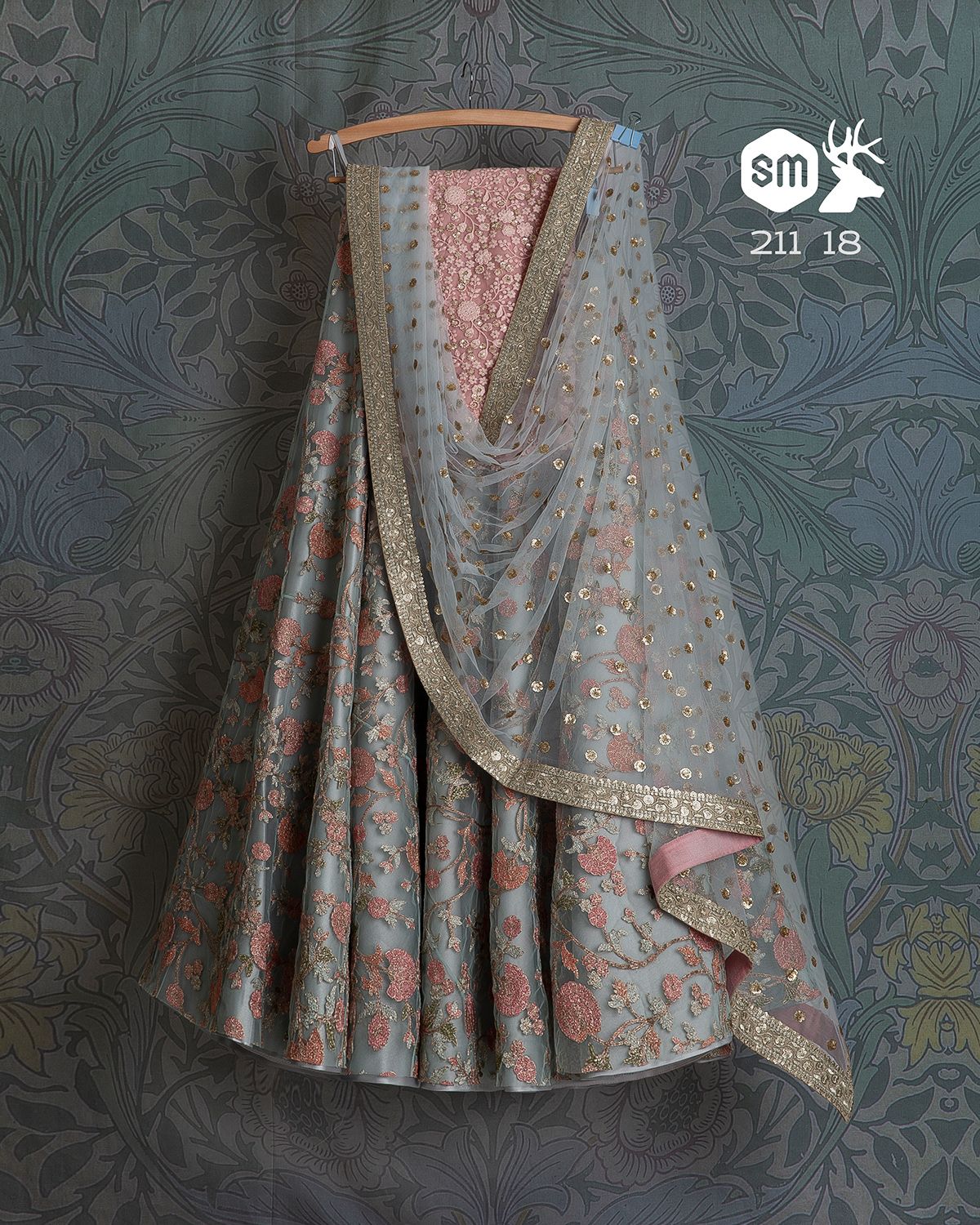 Grey Floral Bridal Handwork Net Silk Lehenga Choli  INS2291 - Siya Fashions