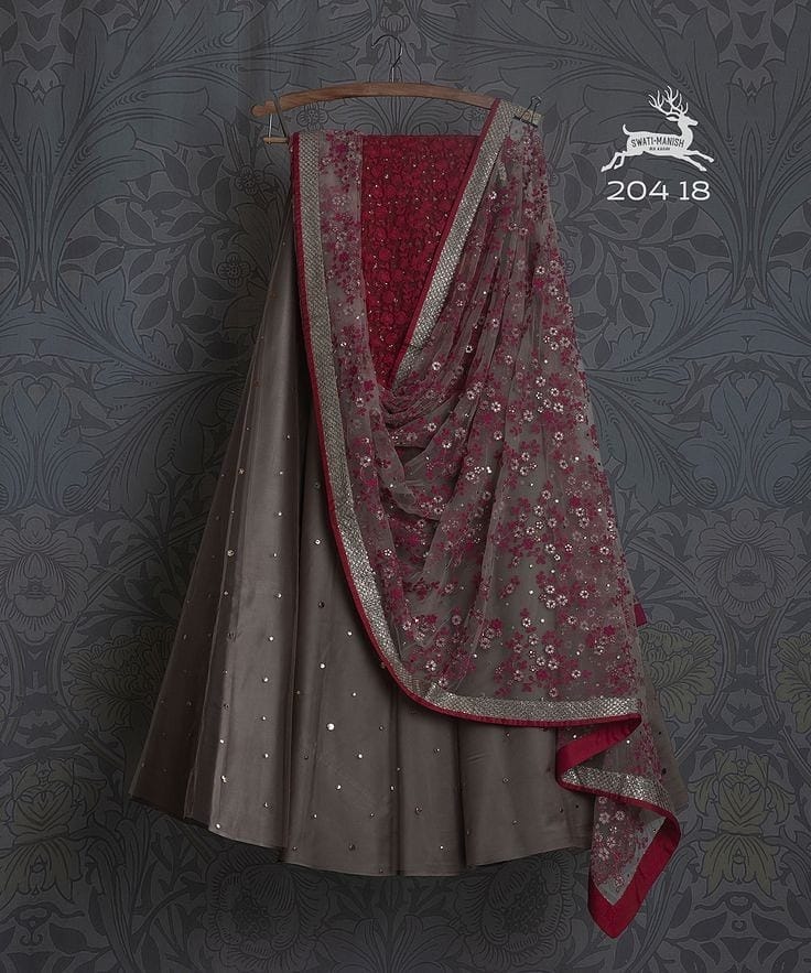 Grey Red Bridal Handwork Net Silk Lehenga Choli  INS2209 - Siya Fashions