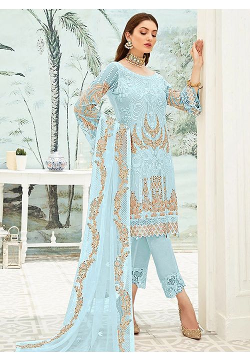 Haint Blue Indian Pakistan Sangeet Salwar Kameez Pant SFKSF55403 - Siya Fashions